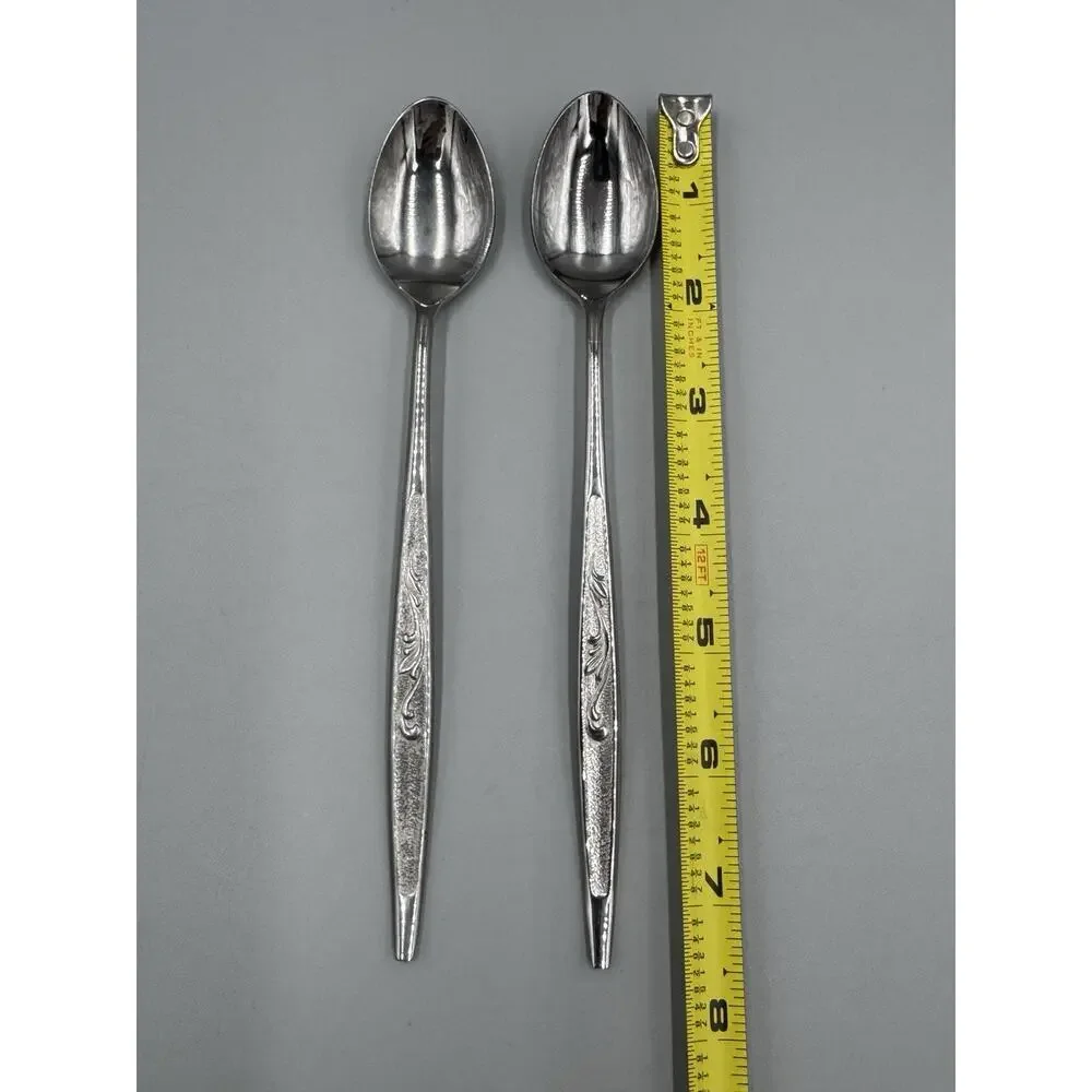 Carlton Japan Woodcrest Iced Tea Spoons Set‎ Of 2 Stainless Carved Leaf Design